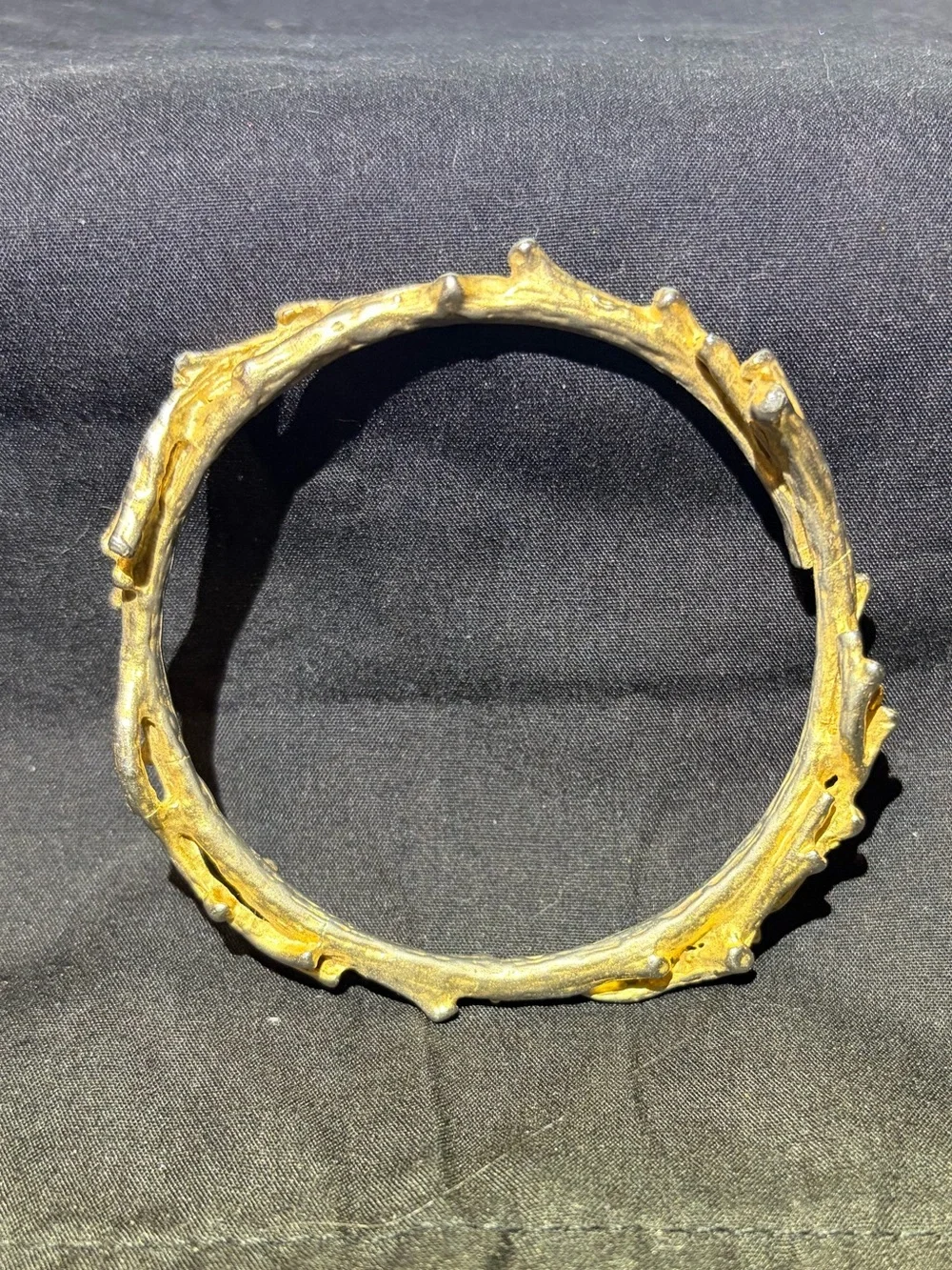 Golden Textured Twisted Twig Branch Bangle Bracelet